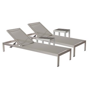 Pemberly Row 4-piece Aluminum Patio 2 Loungers and 2 Side Tables in Gray