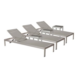 Pemberly Row 6-piece Aluminum Patio 3 Loungers and 3 Side Tables in Gray
