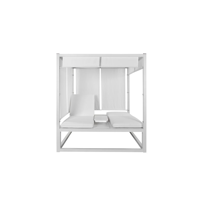 Pemberly Row Modern Aluminum Outdoor Daybed in White Frame/Fabric