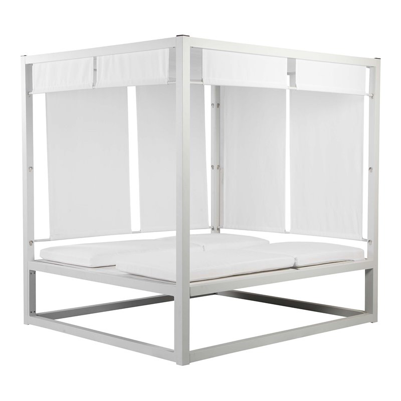 Pemberly Row Modern Aluminum Outdoor Daybed in White Frame/Fabric