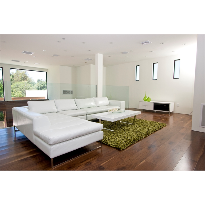 Pemberly Row Small Modern Glass & Polished Steel Metal Media Unit in White