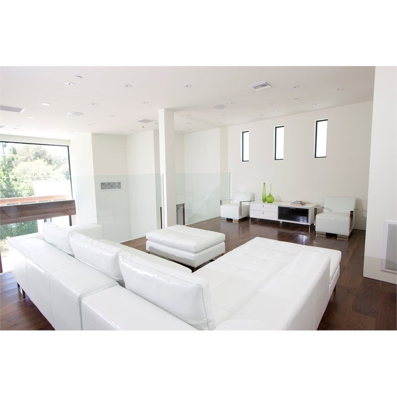 Pemberly Row Small Modern Glass & Polished Steel Metal Media Unit in White