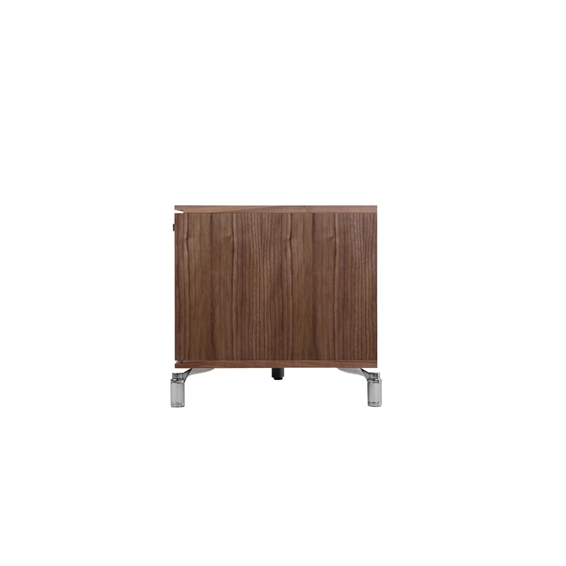 Pemberly Row Small Wood Veneer/Glass & Polished Steel Media Unit in Walnut