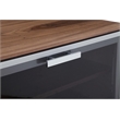 Pemberly Row Small Wood Veneer/Glass & Polished Steel Media Unit in Walnut
