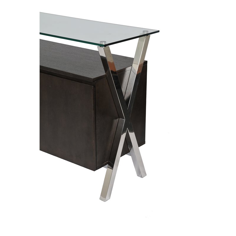 Pemberly Row Modern Wood Veneer & High Polished Steel Buffet in Espresso