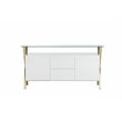Pemberly Row Modern Glass & Polished Steel Buffet in Gold/White and Clear