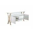 Pemberly Row Modern Glass & Polished Steel Buffet in Gold/White and Clear