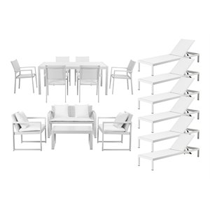 Pemberly Row Contemporary 17-piece Aluminum Patio Sofa Set in White