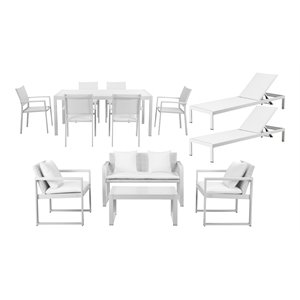 Pemberly Row 13-piece Aluminum Frame Patio Sofa Set in White