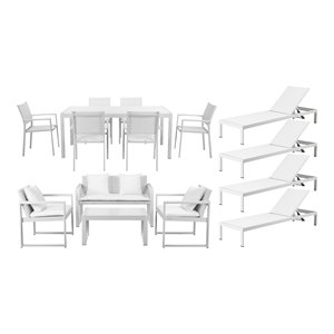 Pemberly Row 15-piece Aluminum Frame Patio Sofa Set in White
