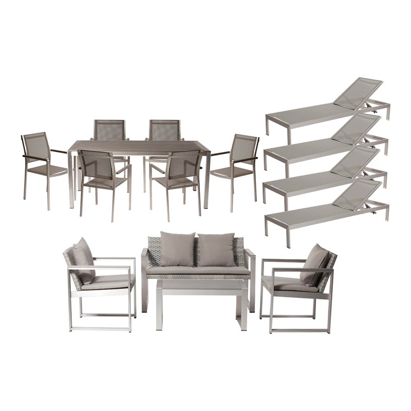 Pemberly Row 15-piece Modern Aluminum Patio Sofa Set in Gray