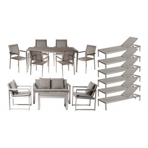 Pemberly Row 17-piece Modern Aluminum Patio Sofa Set in Gray