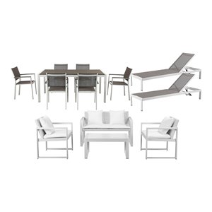 Pemberly Row 13-piece Modern Aluminum Patio Sofa Set in White/Gray