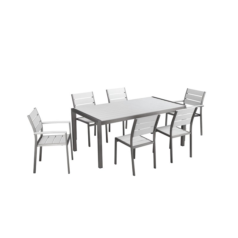 Pemberly Row 9-piece Modern Aluminum Patio Dining Set in White
