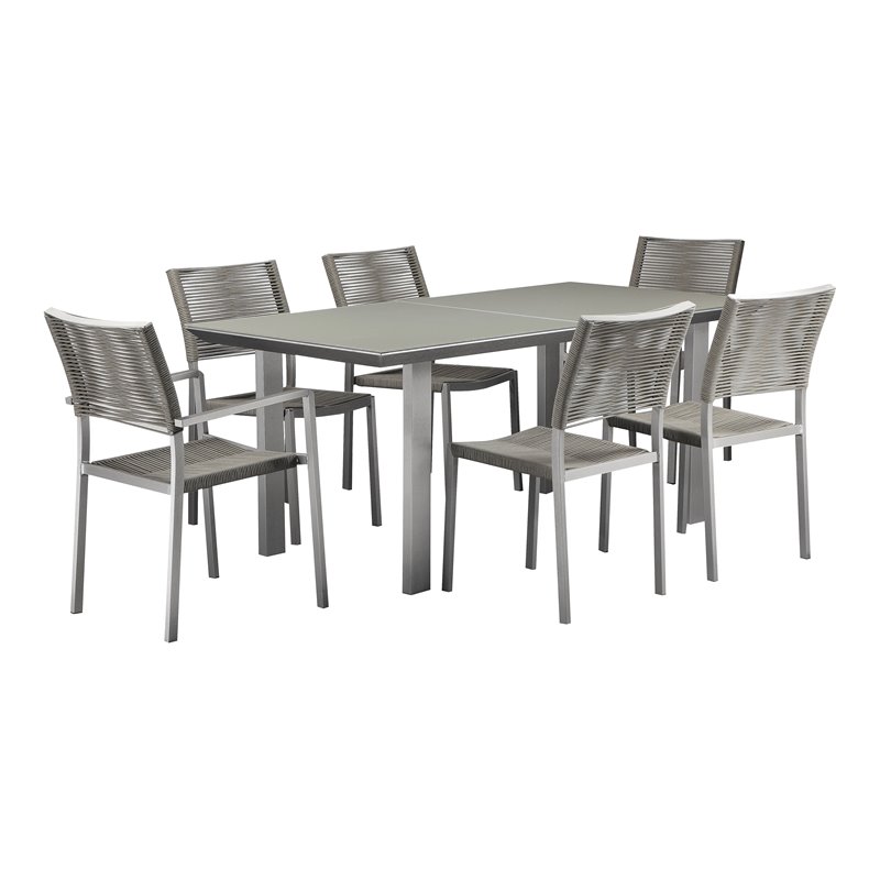 Pemberly Row 7-piece Modern Aluminum Patio Dining Set in Gray