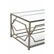 Pemberly Row Metal Rectangle Coffee Table with Glass in Brushed Brass