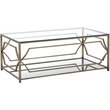 Pemberly Row Metal Rectangle Coffee Table with Glass in Brushed Brass