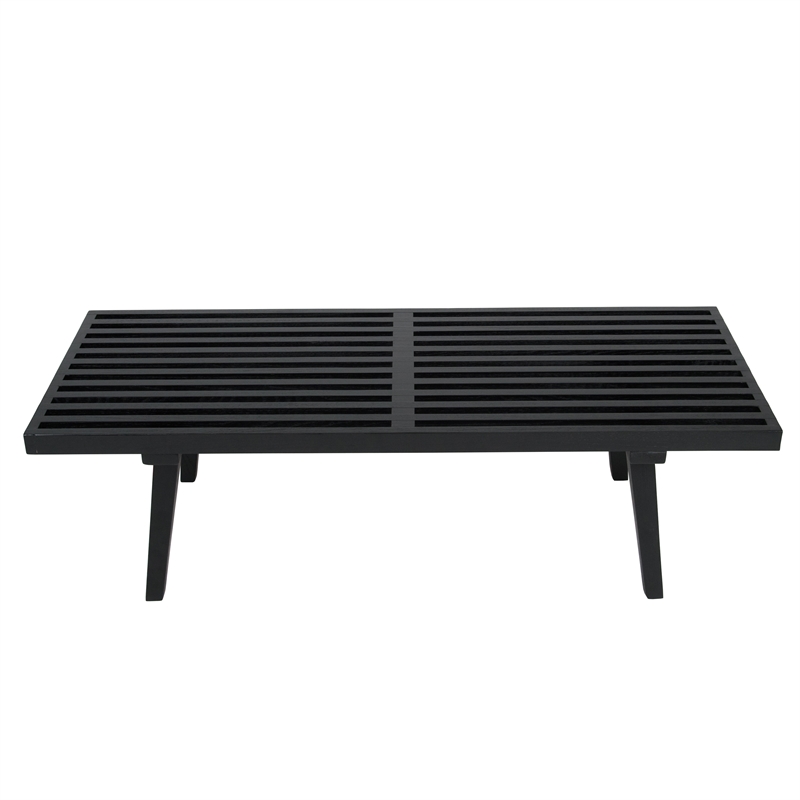 Pemberly Row Mid-Century Rubber Wood Frame Platform Bench in Black - 4 Feet