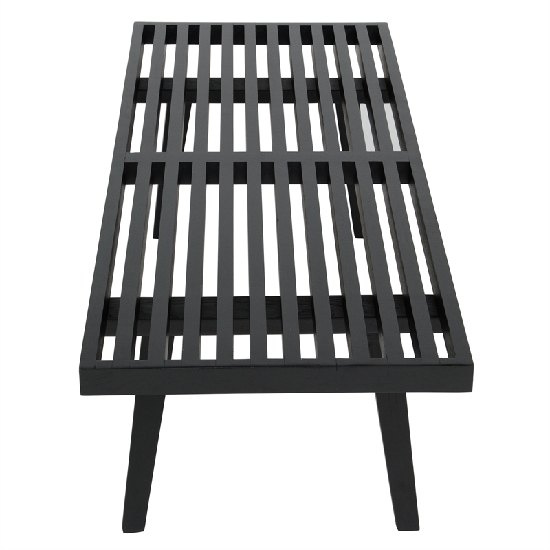 Pemberly Row Mid-Century Rubber Wood Frame Platform Bench in Black - 4 Feet