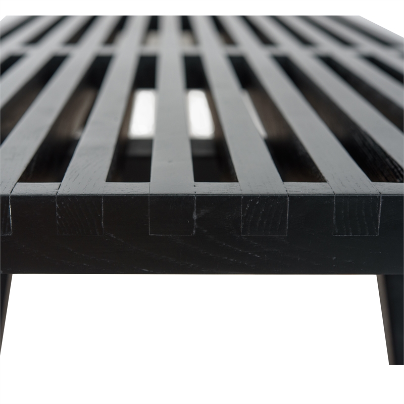 Pemberly Row Mid-Century Rubber Wood Frame Platform Bench in Black - 4 Feet