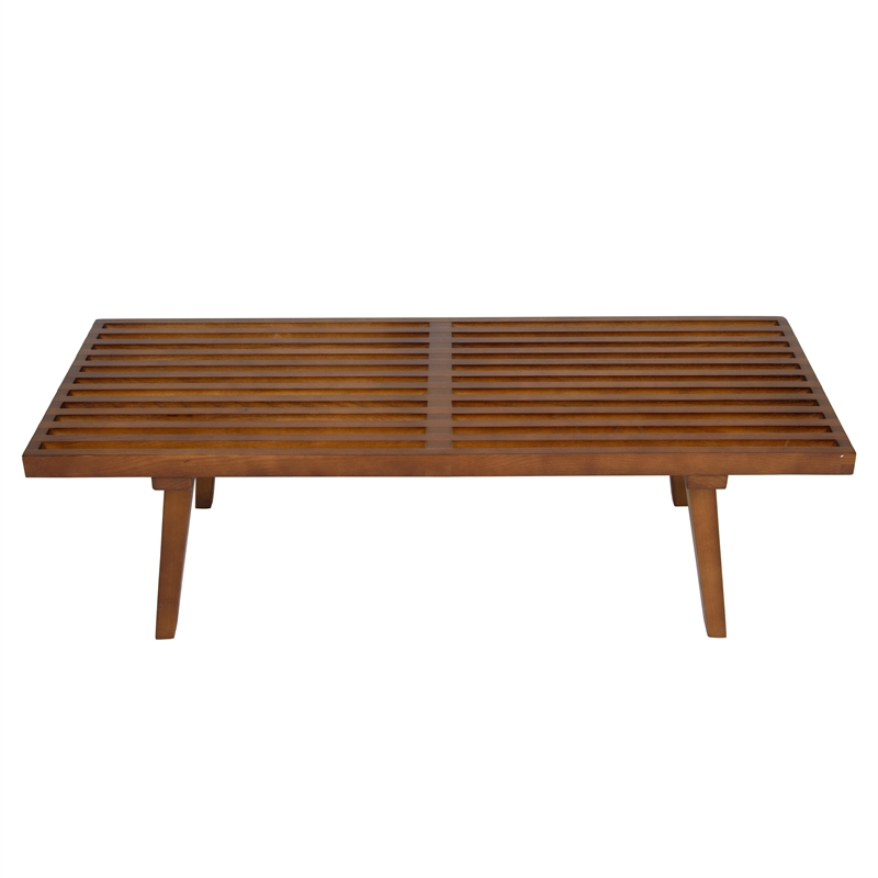 Pemberly Row Mid-Century Platform Bench in Light Walnut - 4 Feet