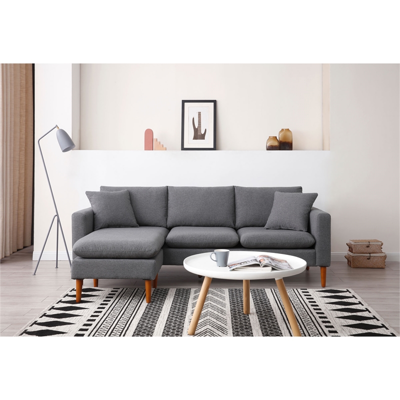 Pemberly Row Modern Fabric Reversible Sectional in Charcoal Finish