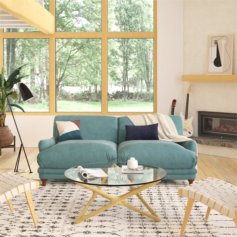Pemberly Row Mid-Century Contemporary Velvet Sofa in Blue Finish