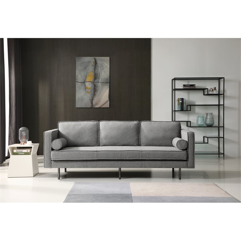 Pemberly Row Mid-Century Contemporary Fabric Sofa in Gray Finish
