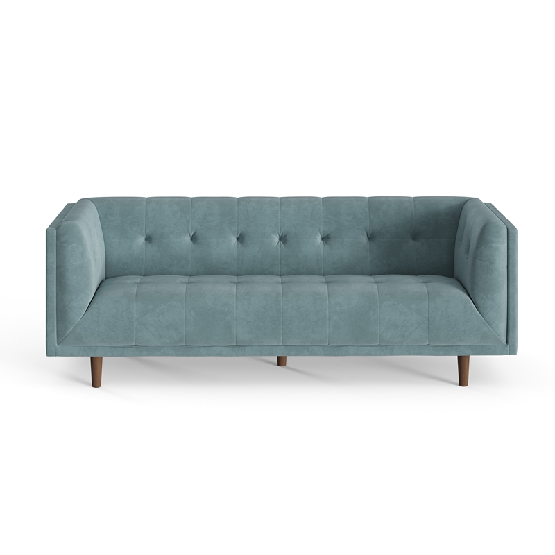 Pemberly Row Mid-Century Contemporary Velvet Sofa in Blue Finish