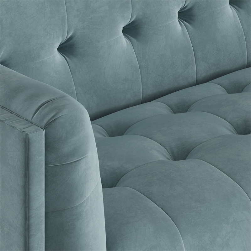 Pemberly Row Mid-Century Contemporary Velvet Sofa in Blue Finish