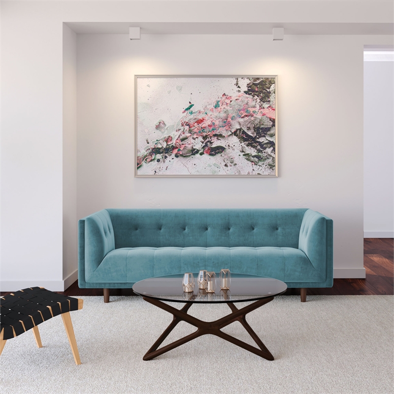 Pemberly Row Mid-Century Contemporary Velvet Sofa in Blue Finish