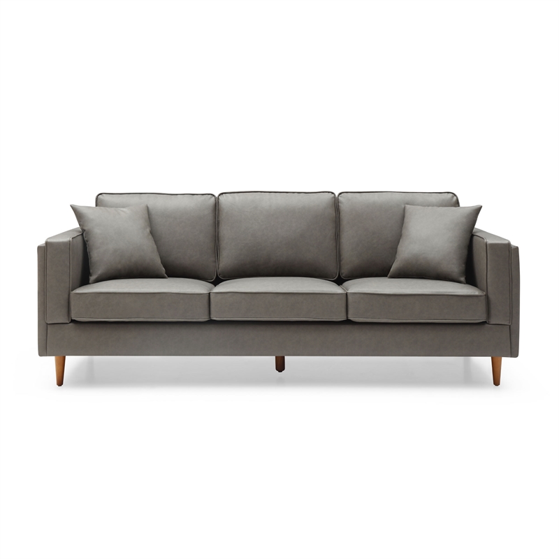 Pemberly Row Modern / Contemporary Faux Leather Sofa in Gray