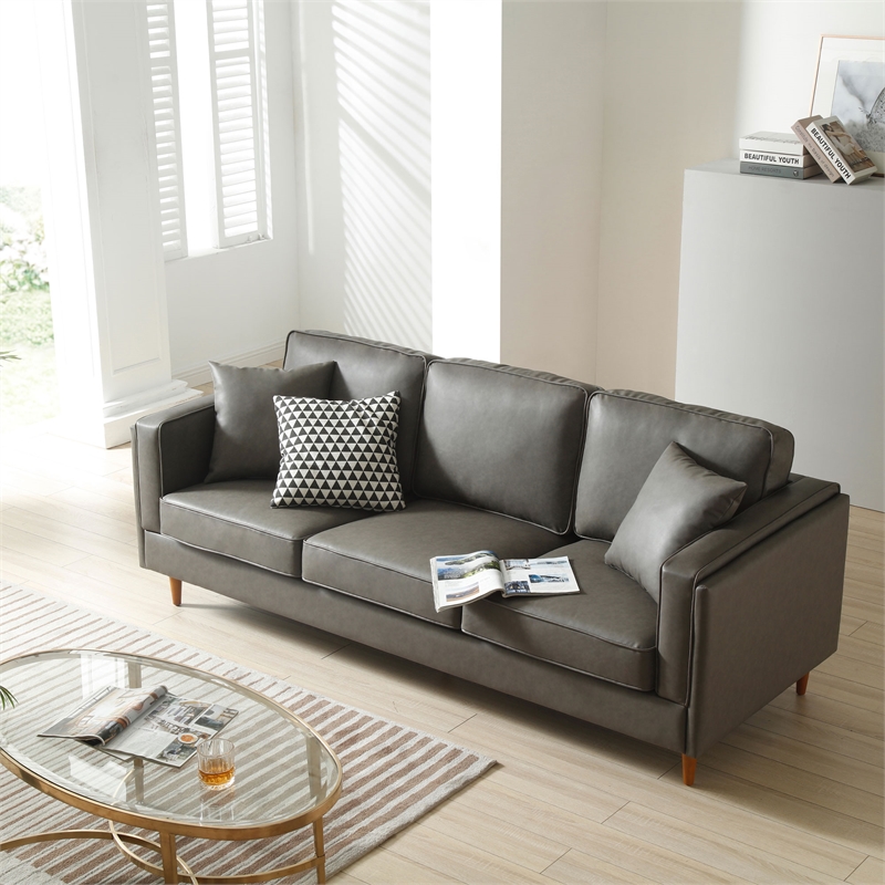 Pemberly Row Modern / Contemporary Faux Leather Sofa in Gray