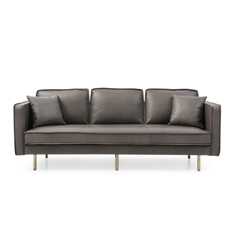 Pemberly Row Modern / Contemporary Faux Leather Sofa in Gray