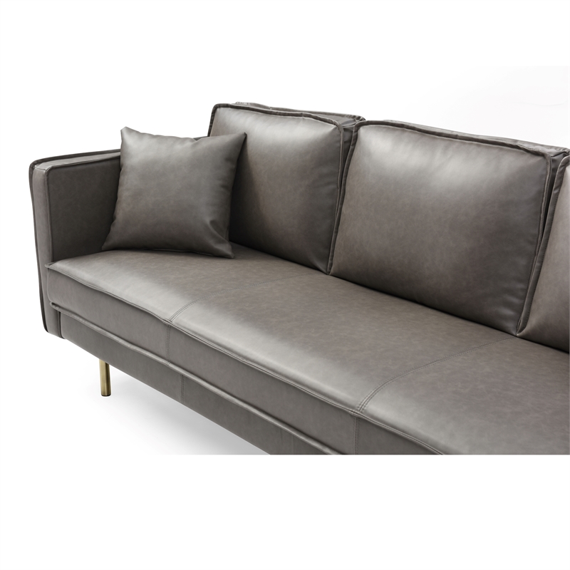 Pemberly Row Modern / Contemporary Faux Leather Sofa in Gray