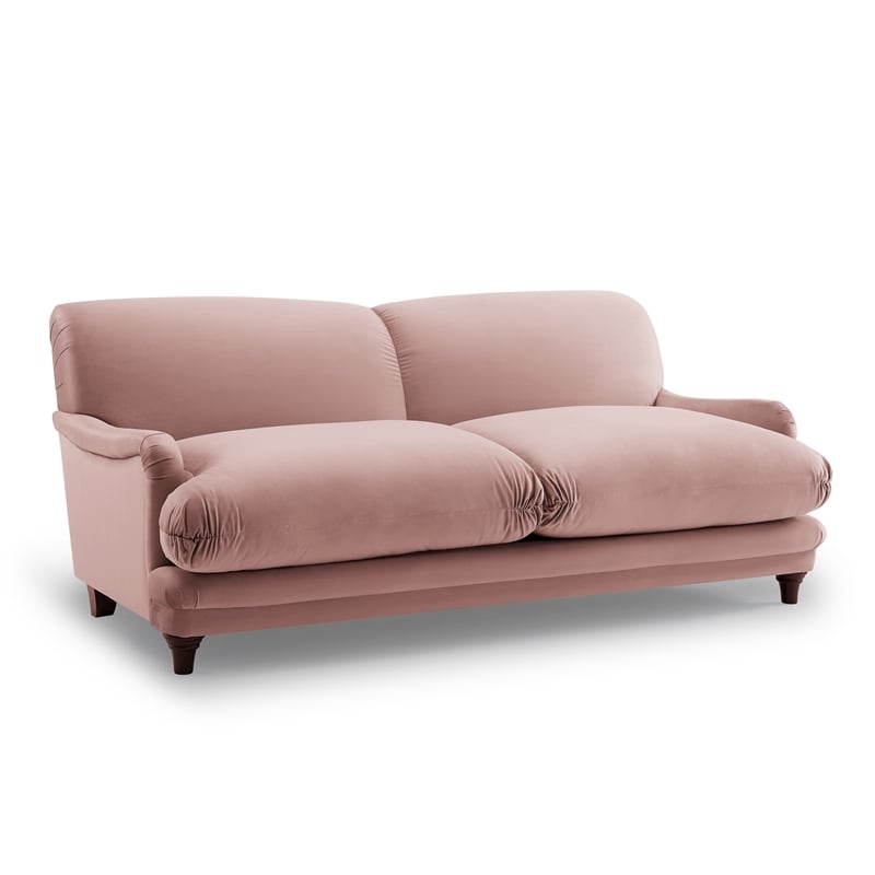 Pemberly Row Mid-Century Contemporary Velvet Sofa in Blush Finish