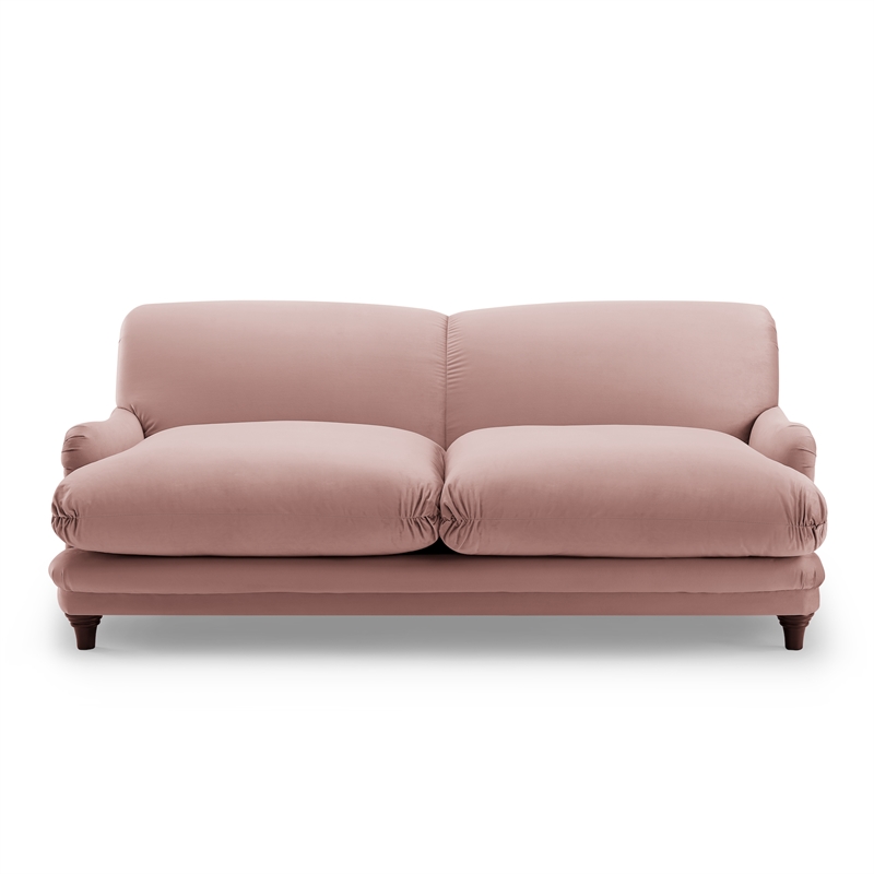 Pemberly Row Mid-Century Contemporary Velvet Sofa in Blush Finish