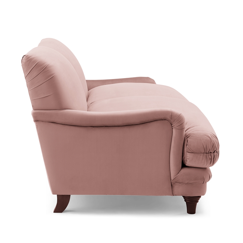 Pemberly Row Mid-Century Contemporary Velvet Sofa in Blush Finish