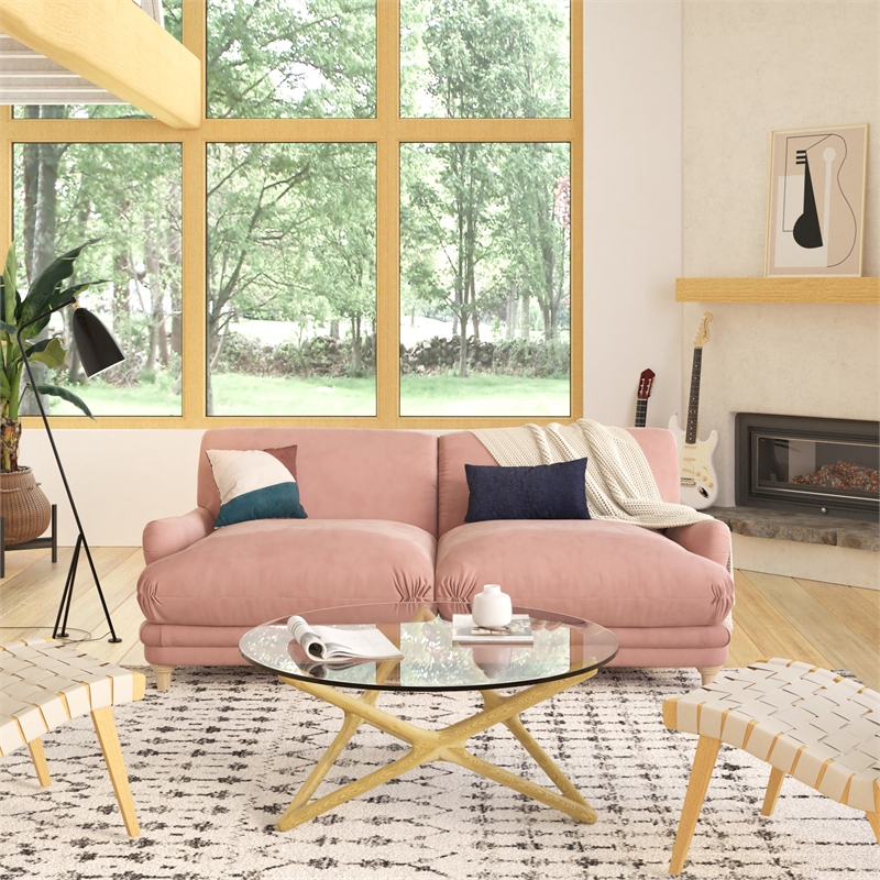 Pemberly Row Mid-Century Contemporary Velvet Sofa in Blush Finish