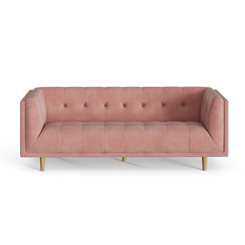 Pemberly Row Mid-Century Contemporary Velvet Sofa in Blush Finish