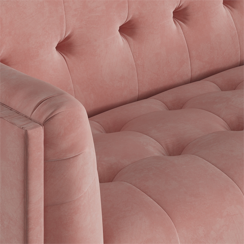 Pemberly Row Mid-Century Contemporary Velvet Sofa in Blush Finish
