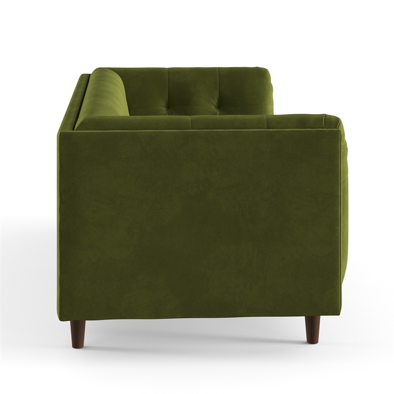 Pemberly Row Mid-Century Contemporary Velvet Sofa in Olive Finish