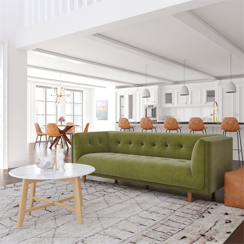 Pemberly Row Mid-Century Contemporary Velvet Sofa in Olive Finish