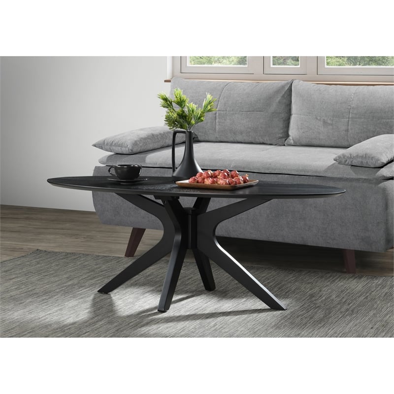 Pemberly Row Modern / Contemporary Wood Oval Coffee Table in Black