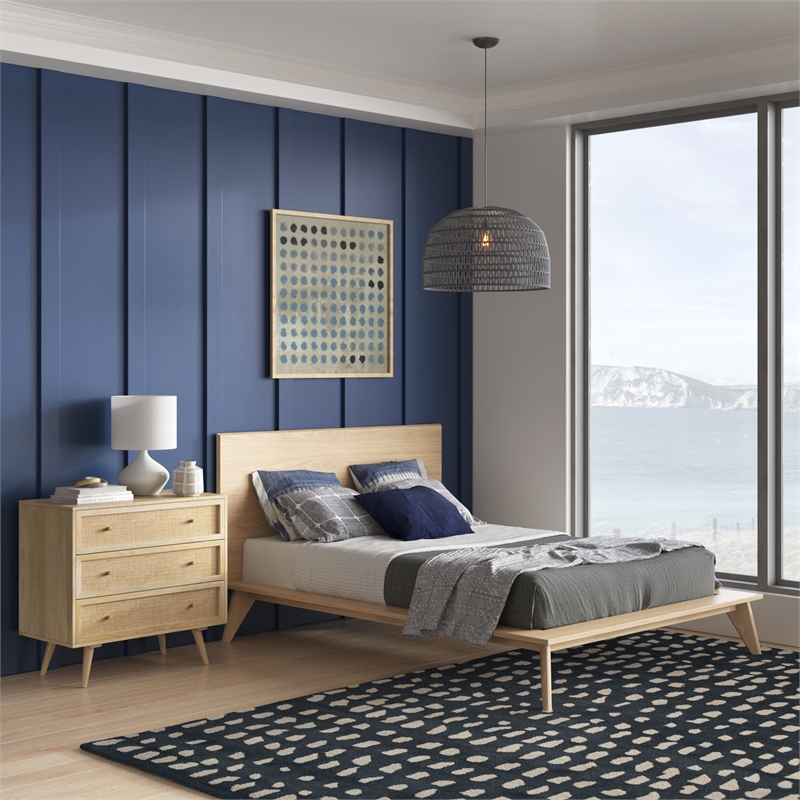 Pemberly Row Modern / Contemporary Wood Full Size Bed in Light Oak