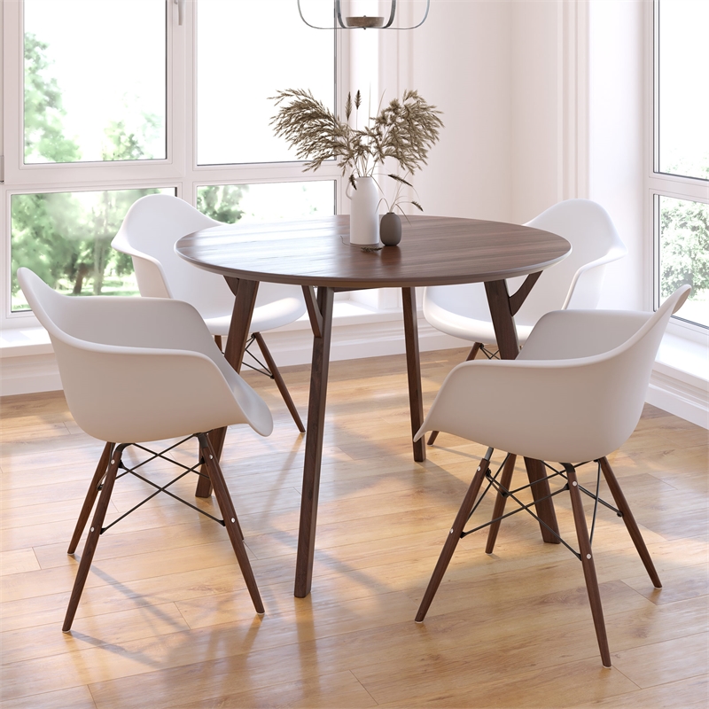 Pemberly Row Modern Arm Chairs (Set of 2) in Walnut and White