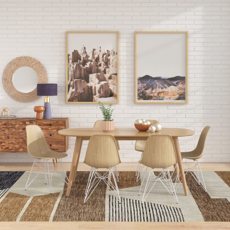 Pemberly Row Modern Printed Side Chairs (Set of 2) in Natural