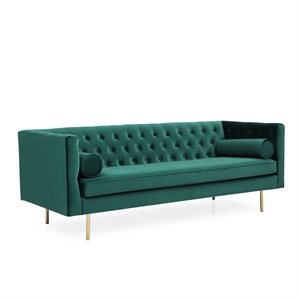 Pemberly Row Modern Velvet Mid-Century Modern Sofa in Emerald