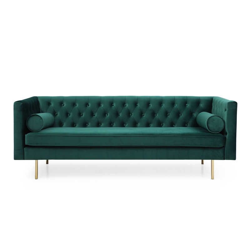 Pemberly Row Modern Velvet Mid-Century Modern Sofa in Emerald