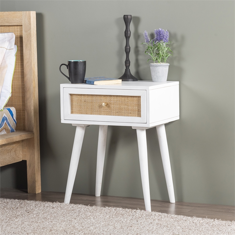 Pemberly Row Modern Solid Wood One-Drawer Nightstand in White
